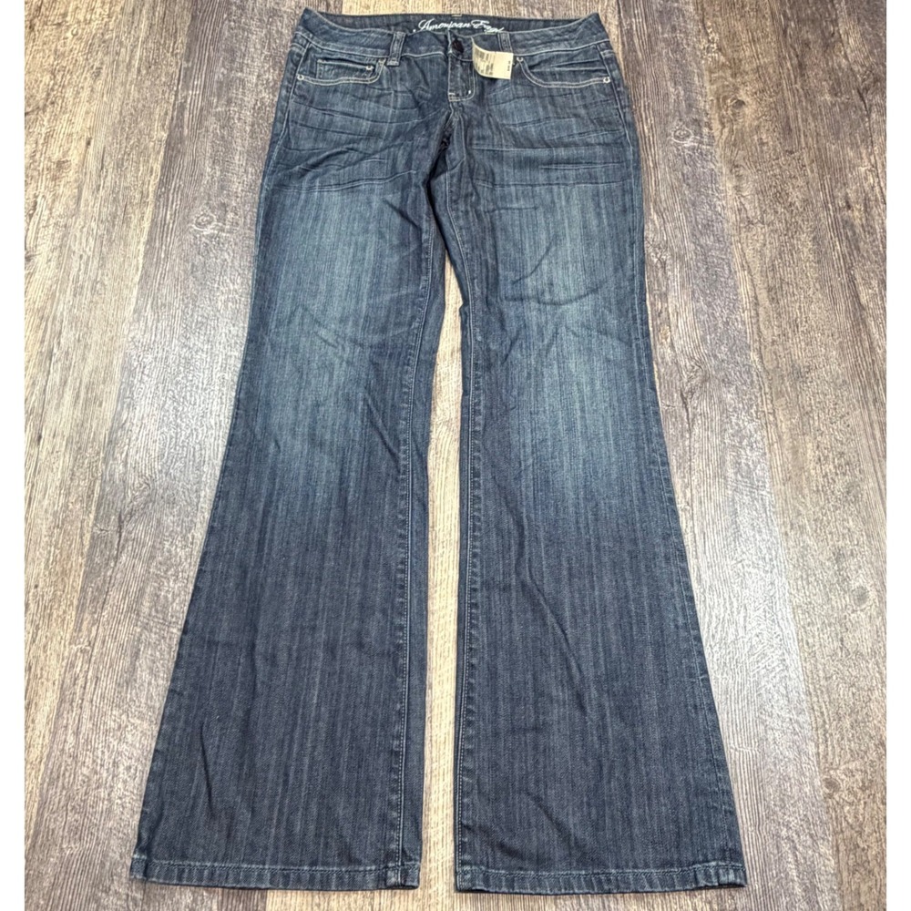American Eagle Favorite Boyfriend Jeans Womens 10 Long Blue Wide Flare Leg